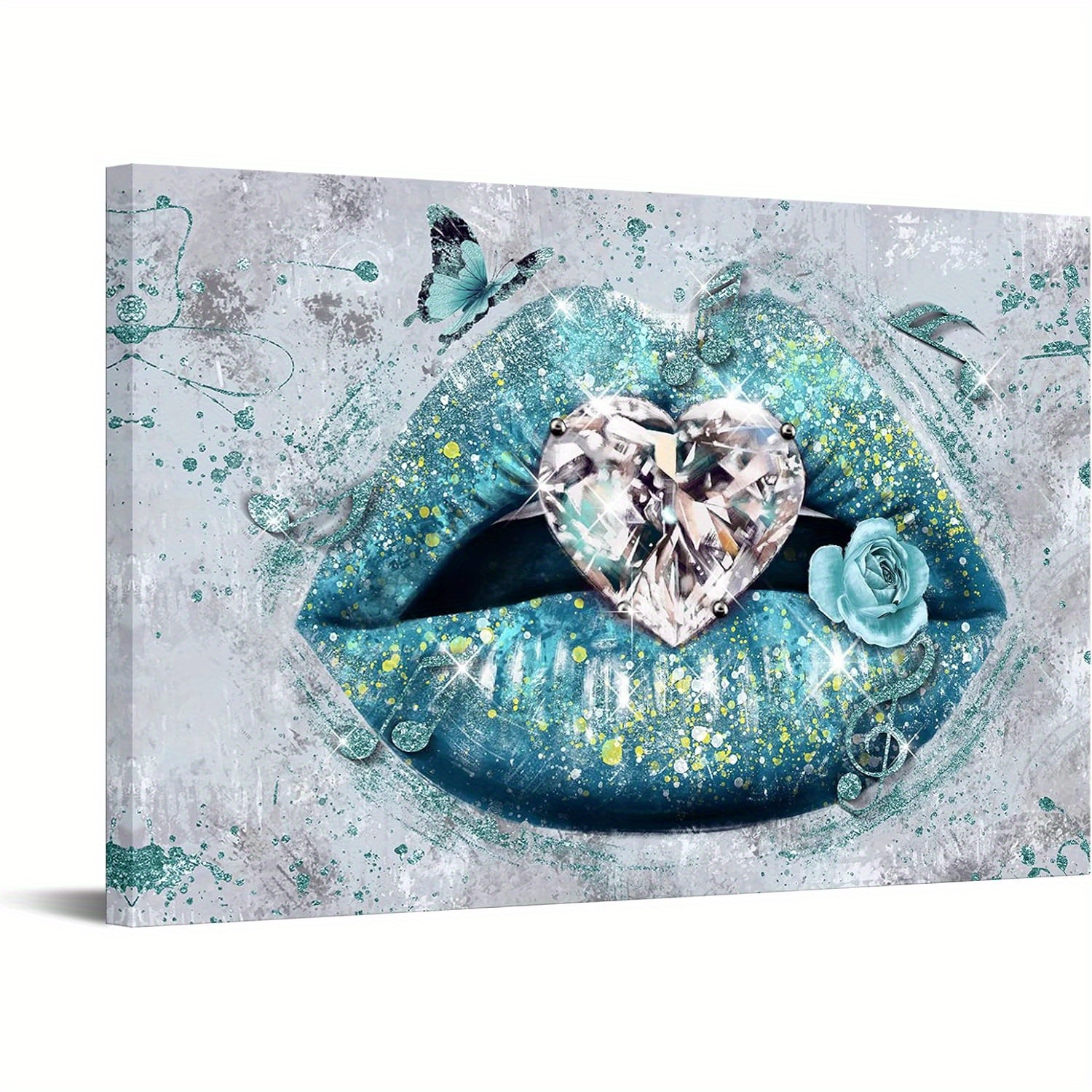 

Lip Canvas Wall Art Woman Fashion Diamond Painting Picture Teal Lips Artwork For Makeup Room Living Room Bedroom Wall Decor Prints Gallery Wrapped Ready To Hang 24x36(wrapped Canvas Made In Usa)