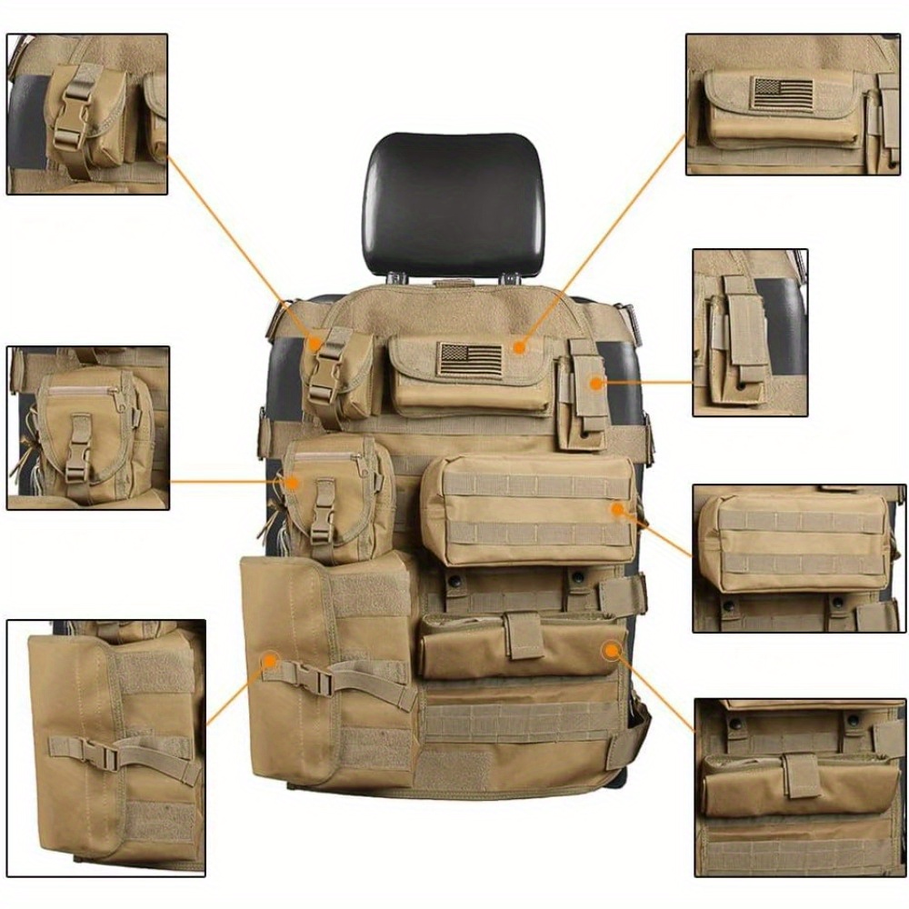 

Sunpie Upgrade Larger Seat Protector Universal Fit Tactical Seat Cover For Trucks Pickup Suv, Compatible With Jl/ Jt, Jk, Tj, Compatible With F150 Multi Pockets Molle Seat Back Organizer-beige