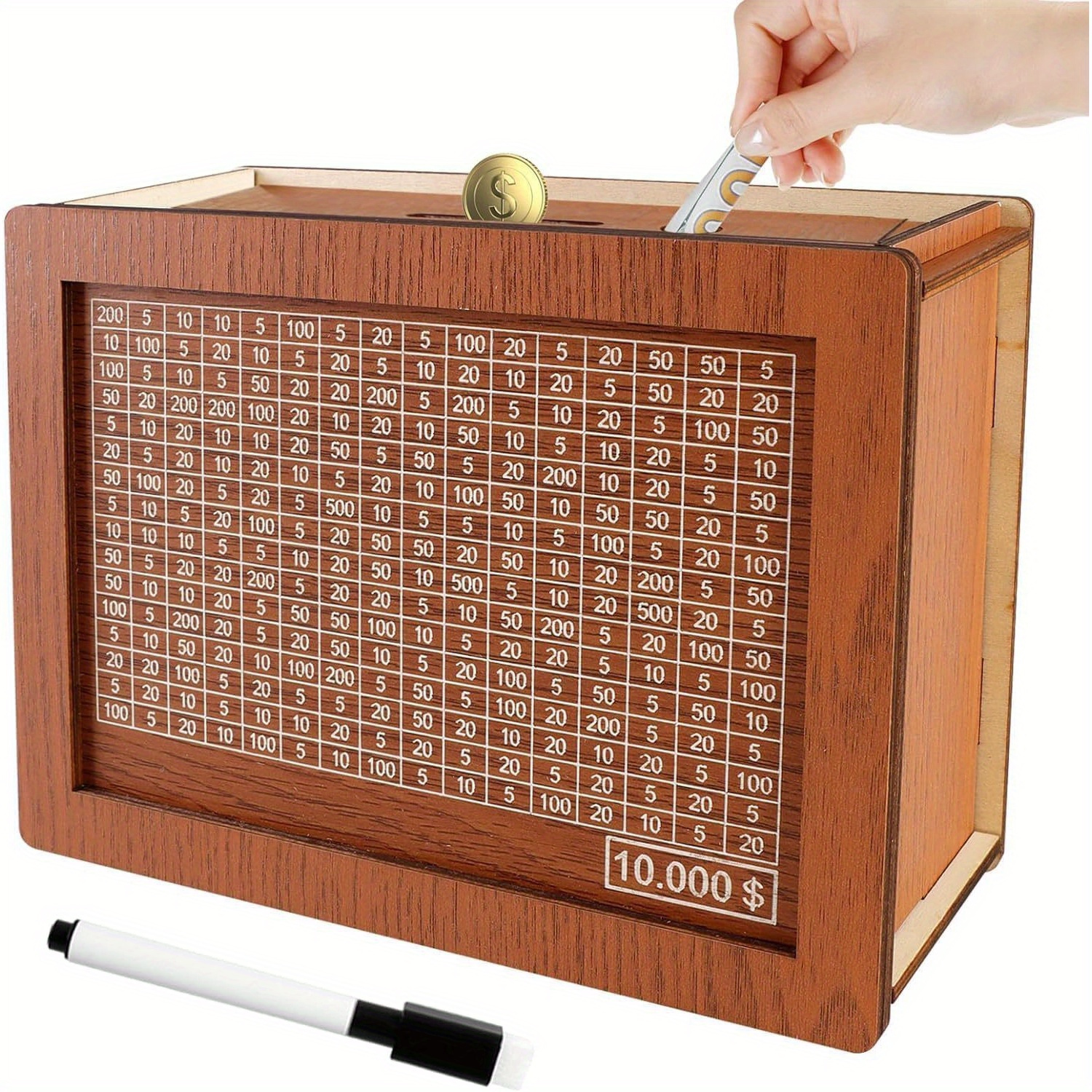 

Vintage Wooden Money Saving Box With Counting Stick - Reusable, Engraved $1000 , Ideal For Home Decor And Holiday Gifts, Money Saving Tool | Engraved Money | Wooden Construction