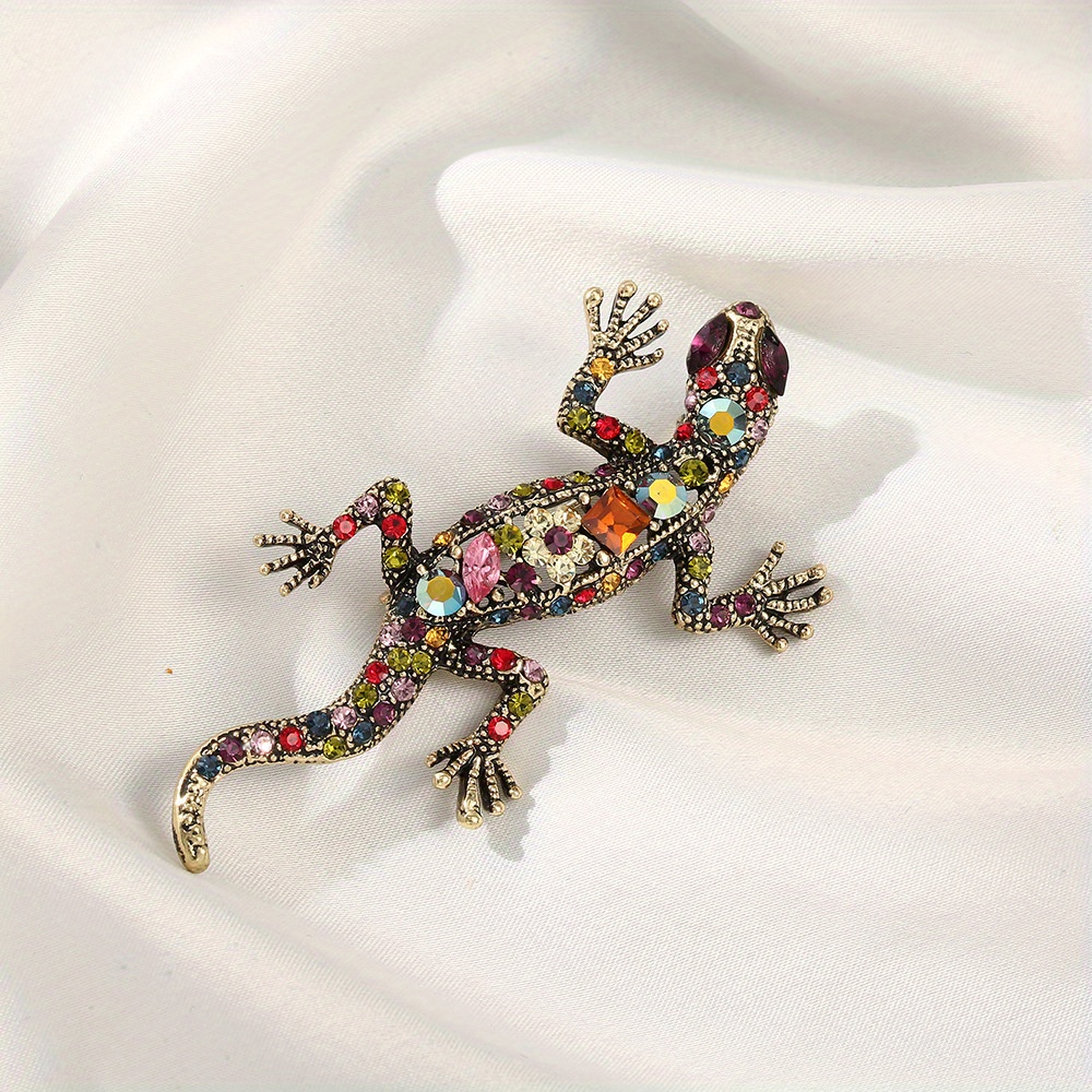 Esshpule Luxury Brooch - Vibrant Rhinestone Lizard Pin, Fashionable Clothing Accessory