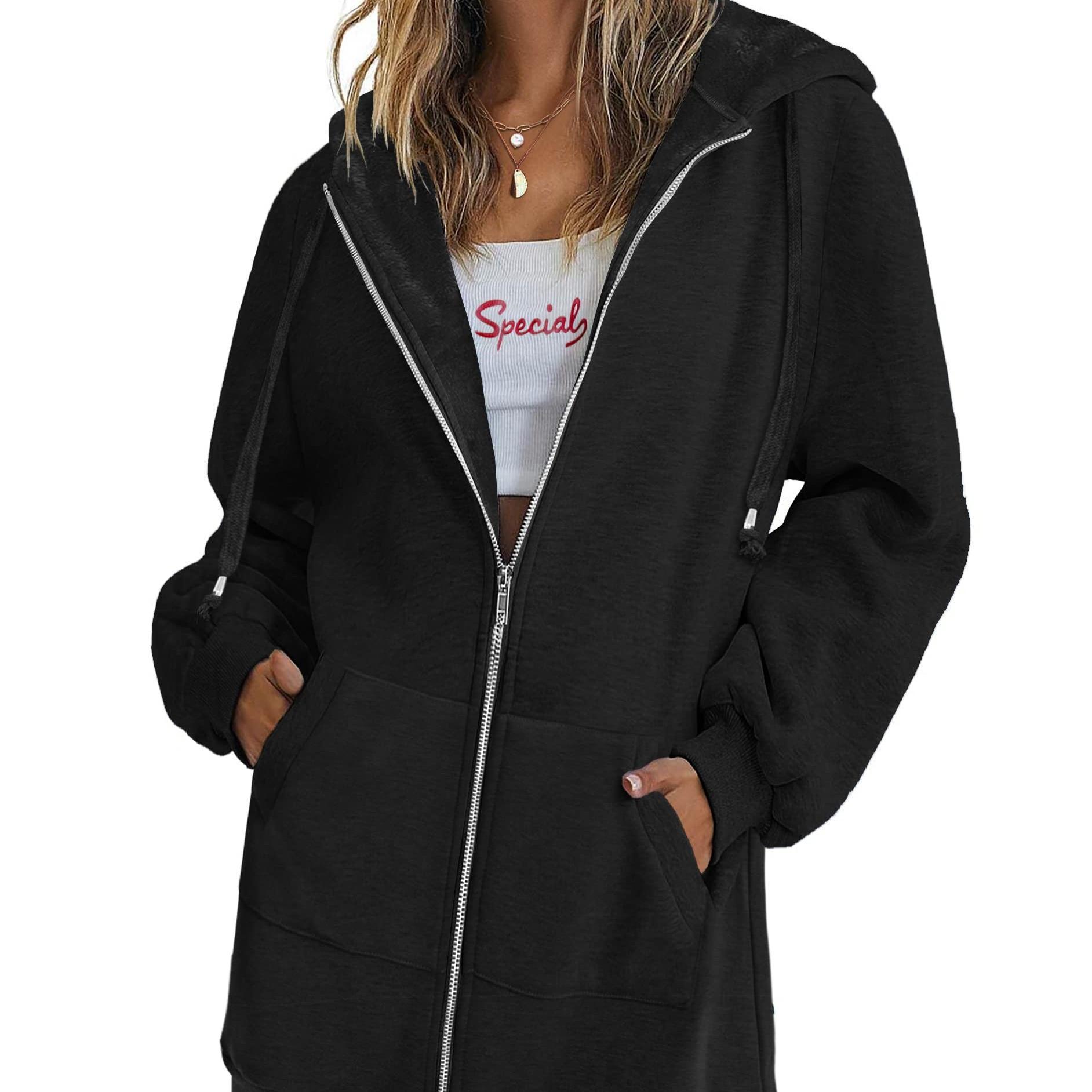 

Zip Up Hoodies For Women Long Fleece Jacket Oversized Hooded Sweatshitrs Fall Winter