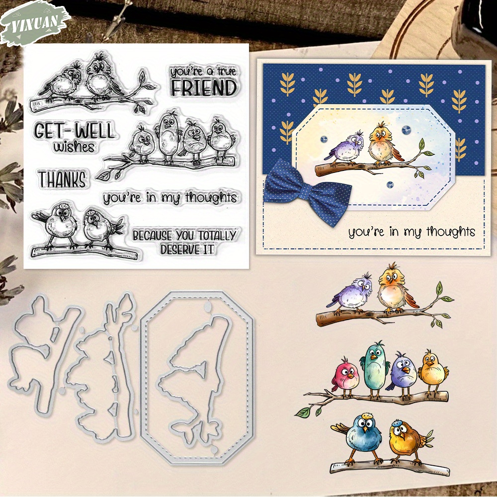 

Cute Cartoon Birds Stand On Branches Cutting Dies Clear Stamp Set Diy Scrapbooking Supplies Knife Mold Metal Dies Silicone Stamp For Cards Albums Crafts Decor