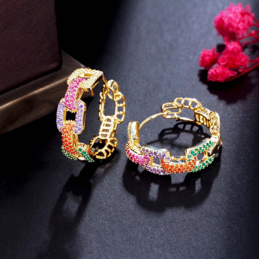 

1 Pair Of New Creative French Luxury And Stylish Chain Earrings For Women, Set With Colorful Artificial Zircon Women's Fashion Jewelry, A Holiday Gift For Female Friends