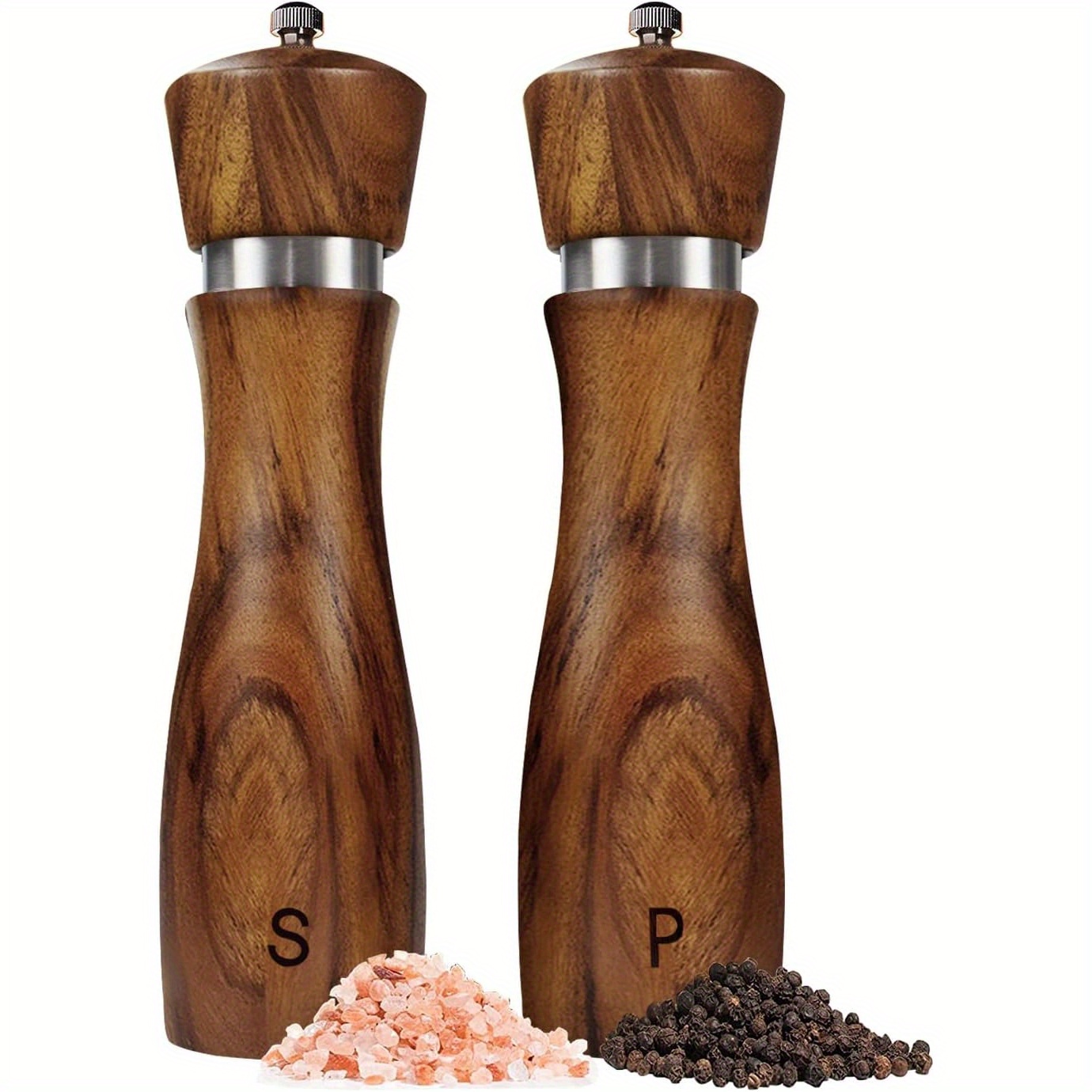 

Acacia Wood Salt And Pepper Grinder Set - 2 Pack Ceramic & Stainless Steel Core Mills - Elegant Manual Shakers With Adjustable Coarseness