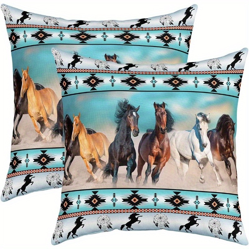 

2pcs Set 18x18 Inch Western Horse Throw Pillow Covers - , Soft Polyester For Living Room & Bedroom Decor - Perfect Gift Idea