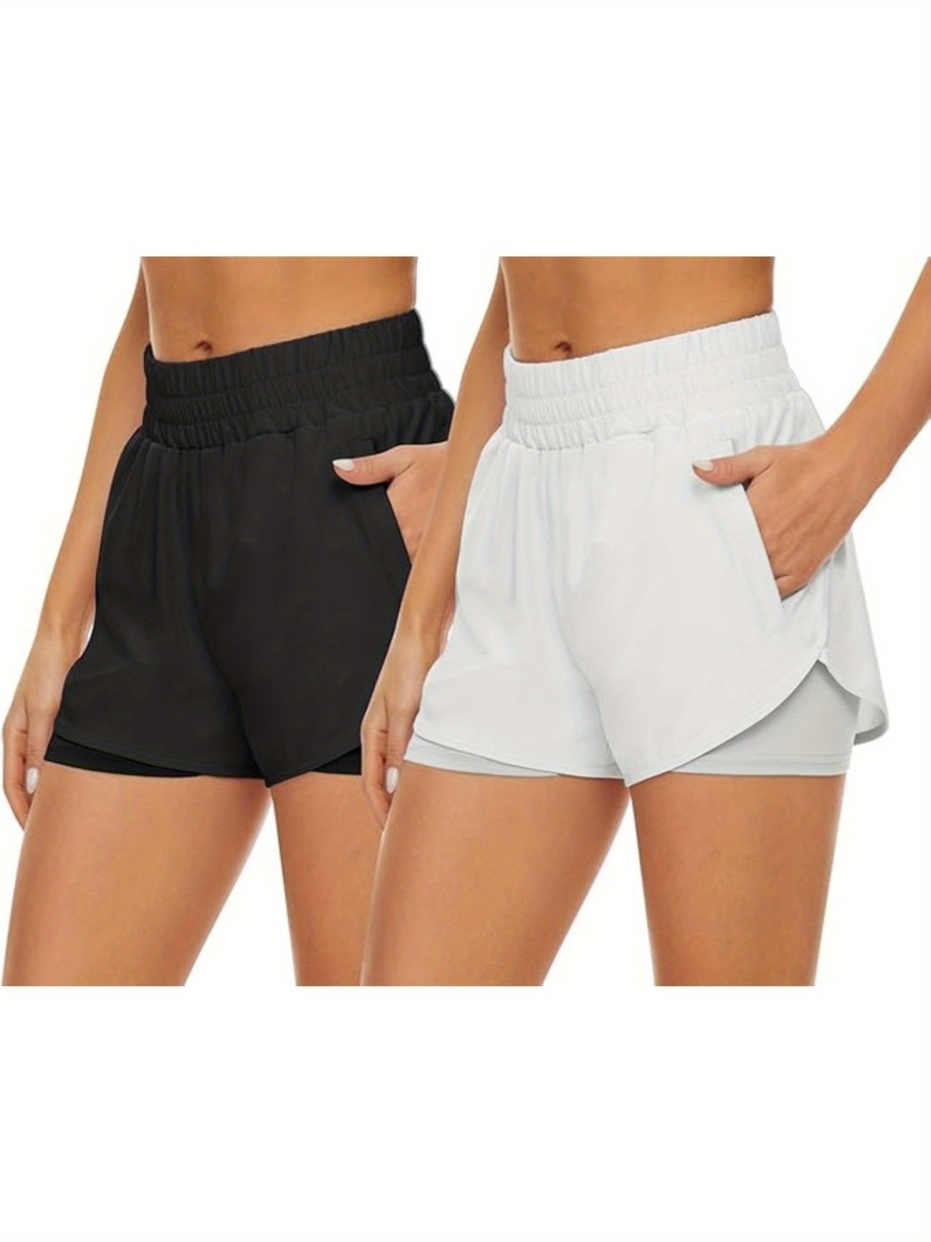 Pack Short de course pour femme avec poches, short de sport athlétique  taille haute pour femme avec doublure