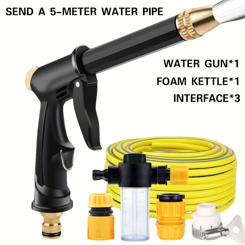 high pressure washer gun with foam cannon and adjustable 360 nozzle ergonomic leak proof design silicone material   196 85inch hose 3 adapters 2   for car wash garden watering pet bathing no electricity required details 1