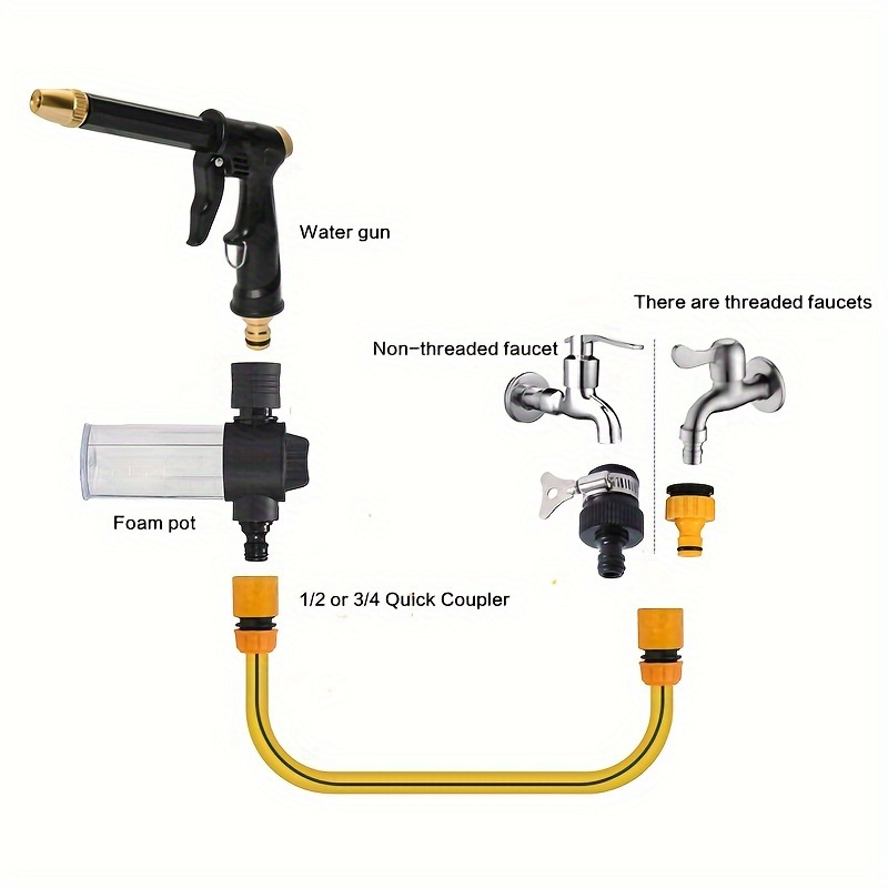 high pressure washer gun with foam cannon and adjustable 360 nozzle ergonomic leak proof design silicone material   196 85inch hose 3 adapters 2   for car wash garden watering pet bathing no electricity required details 3