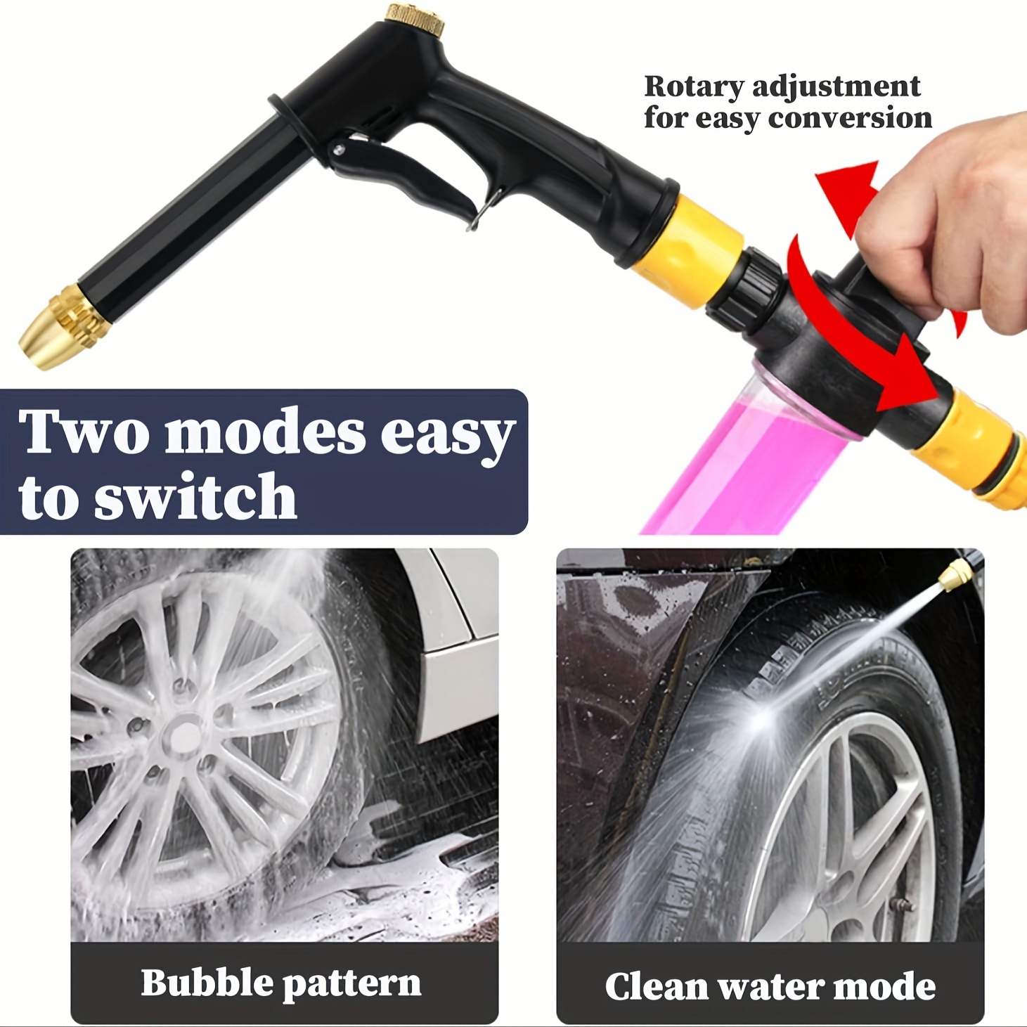 high pressure washer gun with foam cannon and adjustable 360 nozzle ergonomic leak proof design silicone material   196 85inch hose 3 adapters 2   for car wash garden watering pet bathing no electricity required details 4