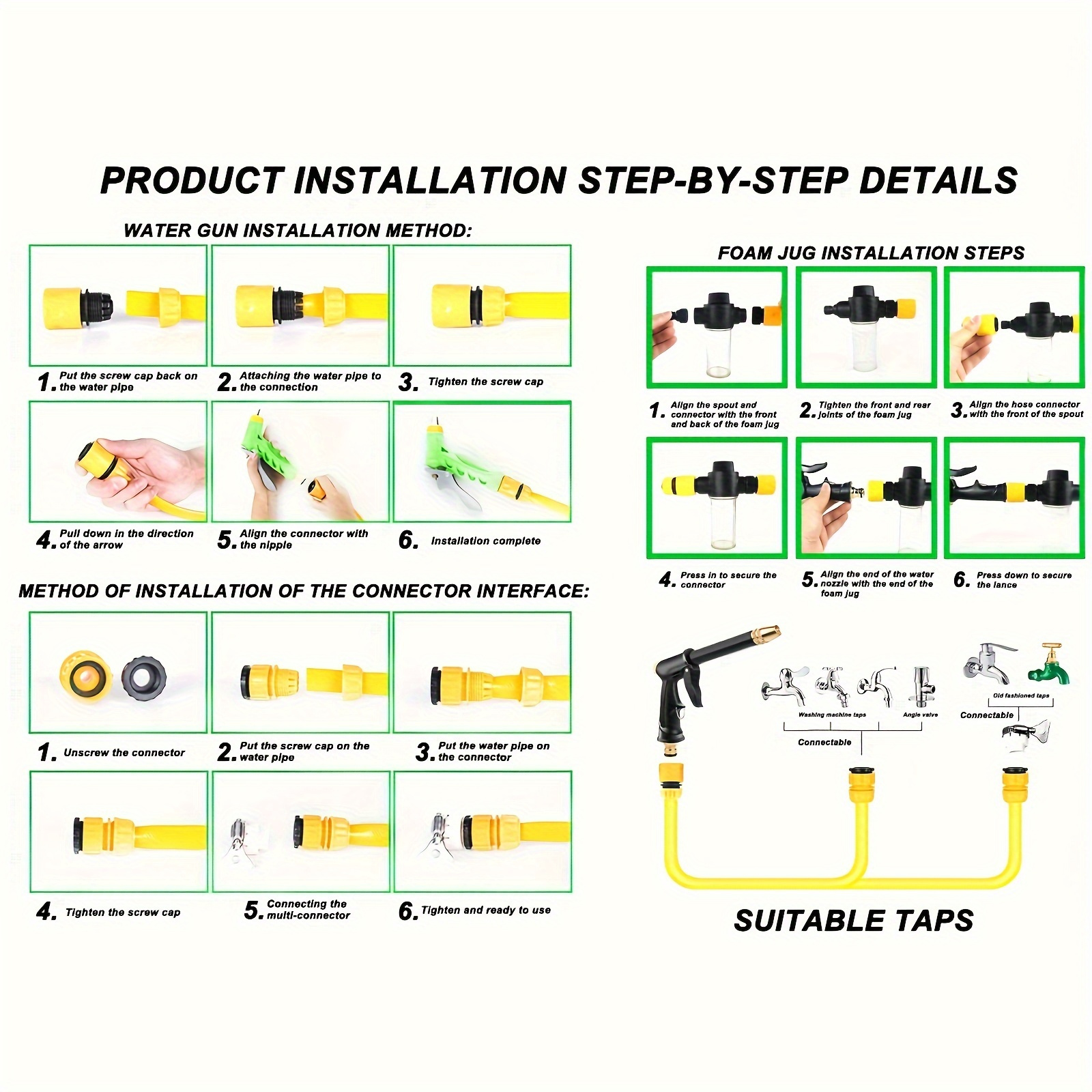 high pressure washer gun with foam cannon and adjustable 360 nozzle ergonomic leak proof design silicone material   196 85inch hose 3 adapters 2   for car wash garden watering pet bathing no electricity required details 10