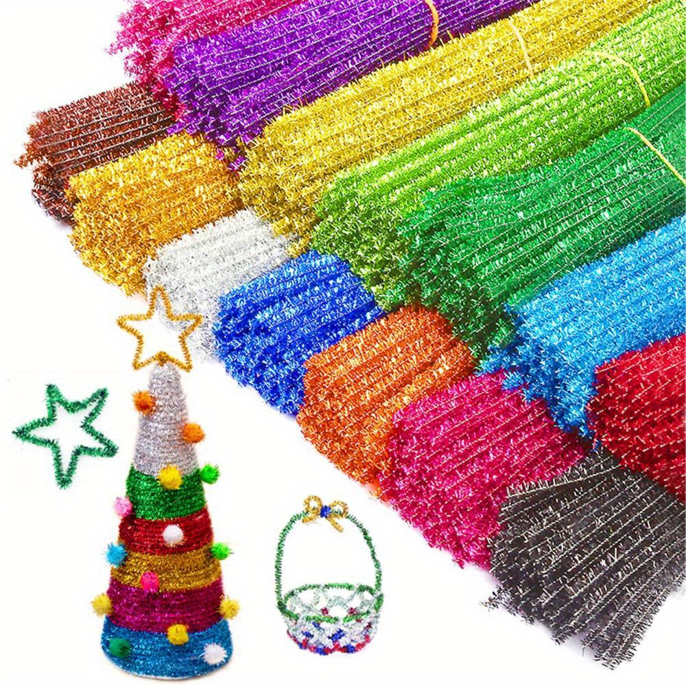 

100 Pack Glitter Chenille Stems Craft Pipe Cleaners 11.81" - Flexible Iron Wire For Diy Art & Crafting, Christmas Tinsel Decoration Supplies