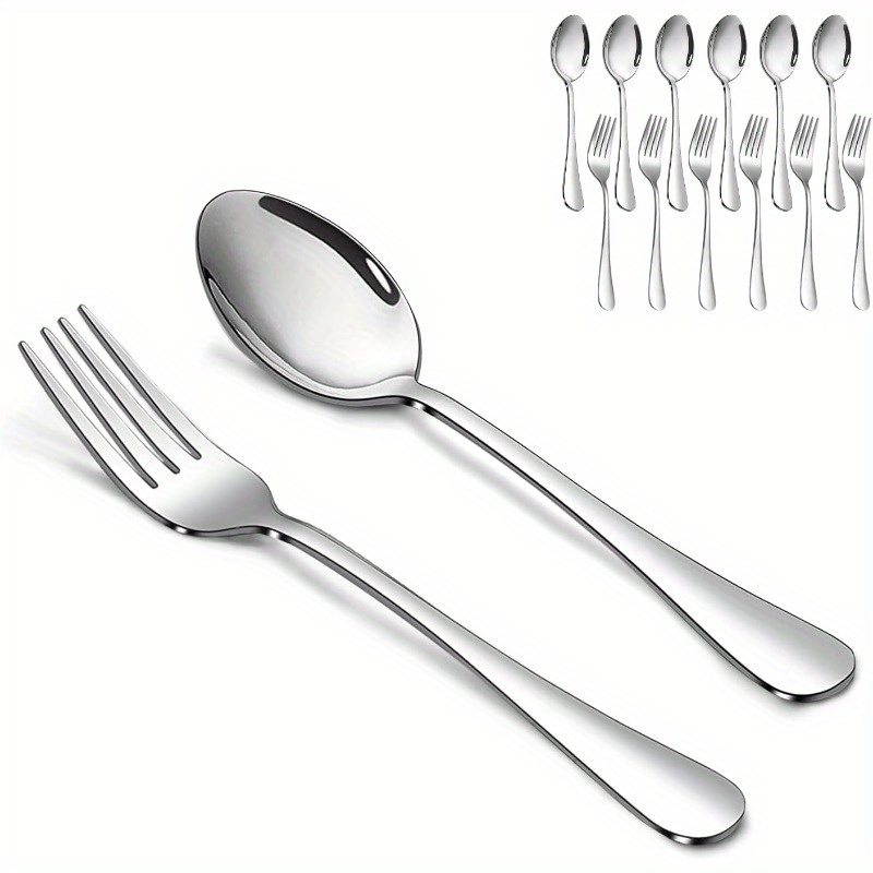 

Forks And Spoons Set, 6pcs 7.3" Salad Forks And 6pcs 7.3" Soup Spoons, Stainless Steel Silverware Set Of 12, Mirror Polished & Dishwasher Safe