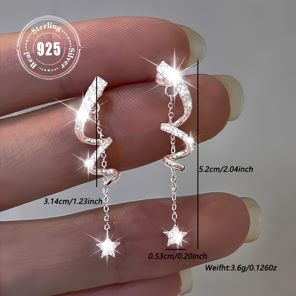 unique 925 sterling silvery star shaped tassel pendant earrings with sparkling zirconia   daily and party wear hypoallergenic innovative earrings     Product details 3