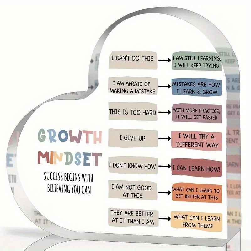 TEMU [2d Flat] [2d Flat] Acrylic Heart-shaped Plaque For Desktop Use, Featuring Motivational Quotes At Fostering A Growth Mindset And Supporting