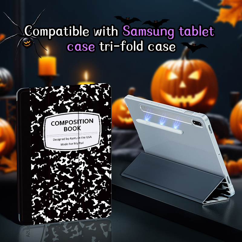 

Compatible With Samsung Tablet Case - Tri-fold Cover With Auto Sleep/wake Function, Pencil Holder, Composition Book Design For Tab A7 Lite, S6/s7/s8/s7fe/s9fe/s9+, A9+