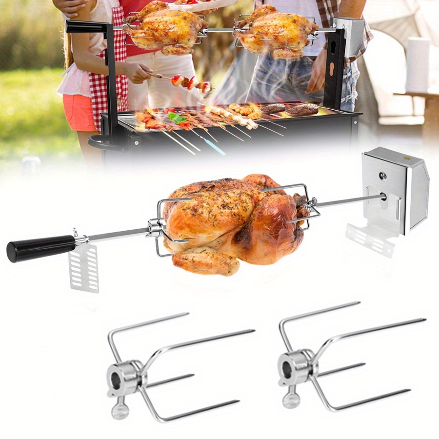 

BBQ Rotisserie Grill Spit Party Spit avec 4 à Viande en Acier Inoxydable