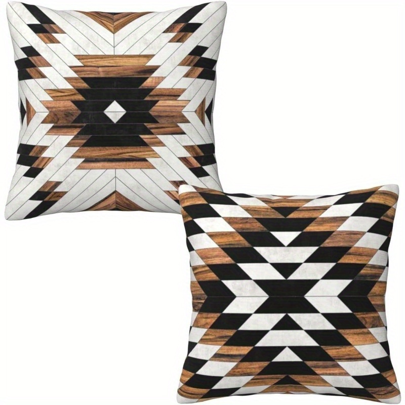 

Art Design Woven Throw Cushion Covers, Set Of 2, Polyester, Non-electric, Battery-free, 18x18 Inches, Comfortable And Soft For Living Room Decor