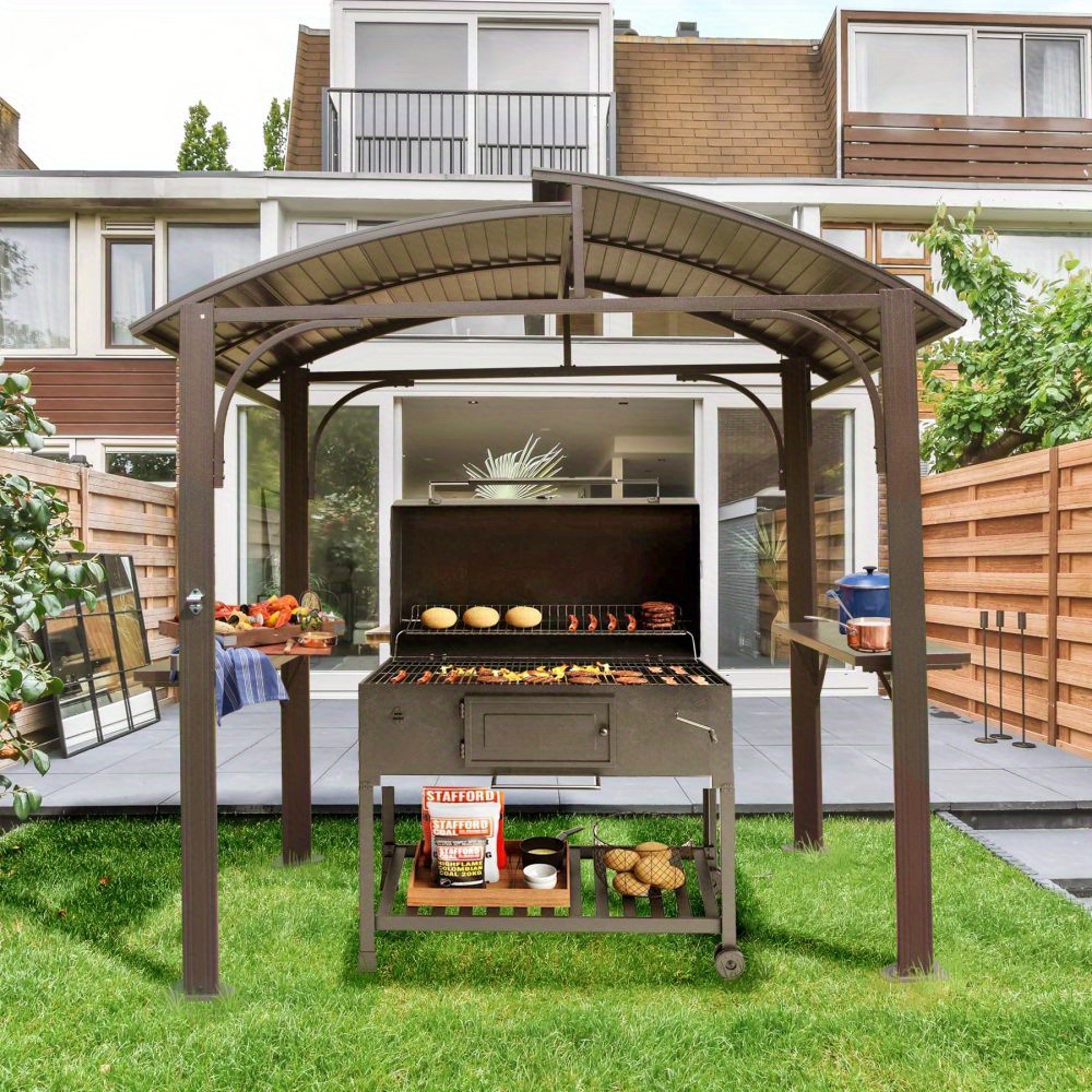 Arc Roof, Grill Canopy for Outdoor Grill w/ Double Galvanized Steel  Side Shelves, BBQ Gazebo Grill Tent for Patio Garden Backyard, Backyard