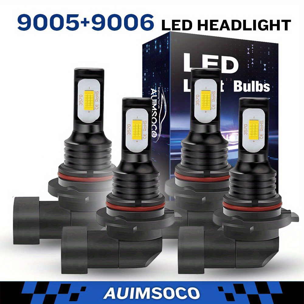 

9005 9006 Led Headlight Hb3 Hb4 Super Bright Bulbs Kit 6000k White 3000lm High Low Beam 4 Pcs Combo 1:1 Mini Size Holagen Replacement