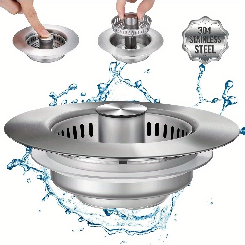 

3-in-1 Stainless Steel Kitchen Sink Filter - Pop-up Stopper, Anti-clogging Food Catcher With Odor Filter, Easy To Clean Sink Filter