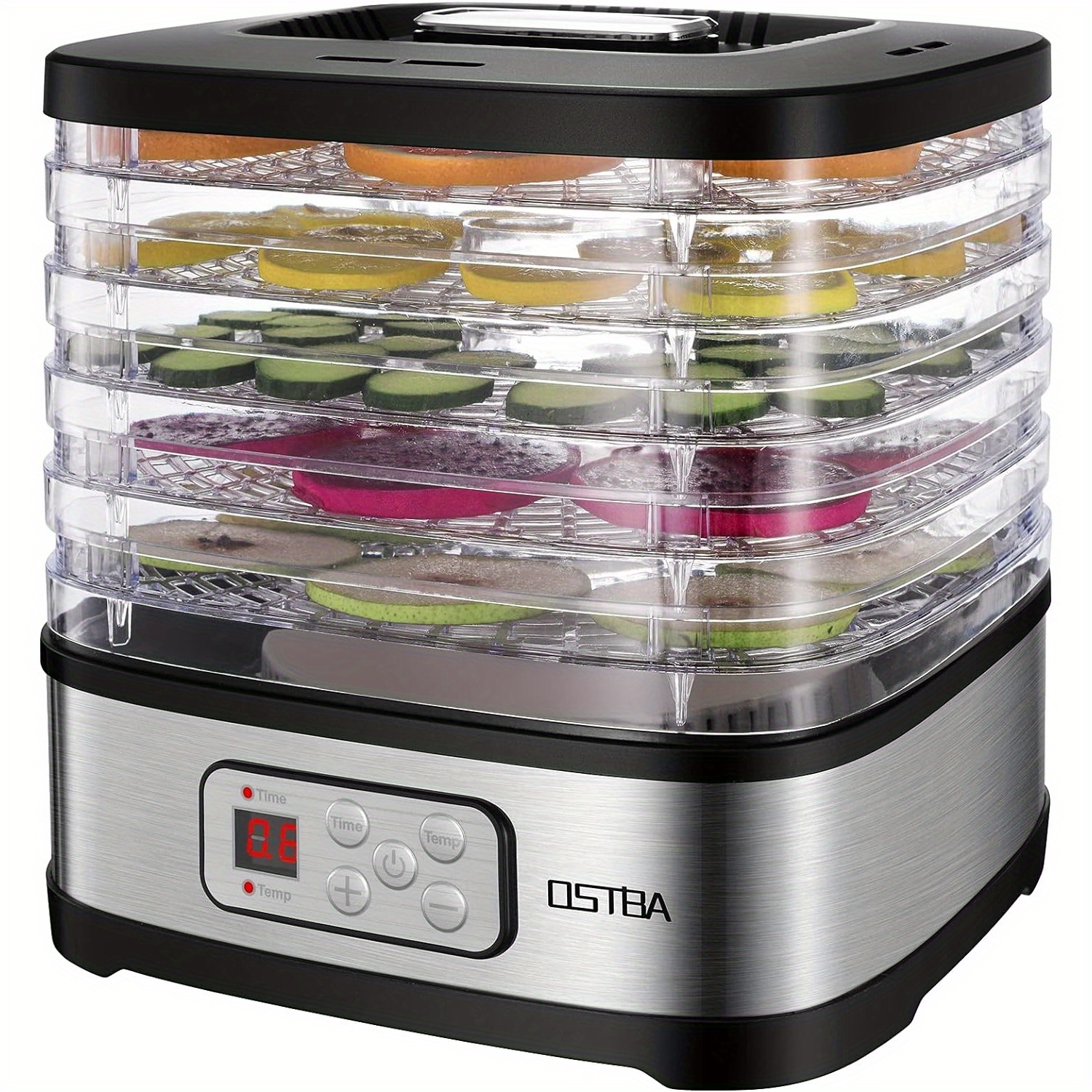 OSTBA Food Dehydrator Machine Adjustable Temperature & 72H Timer, 5-Tray Dehydrators for Food and Jerky, Fruit, Dog Treats, Herbs, Snacks, LED Display, 240W Electric Food Dryer, Recipe Book