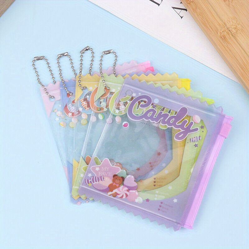 

5pcs Plastic Candy Bag Charms With Keychain, Badge Holder Storage Display Pendant Protector Card Case