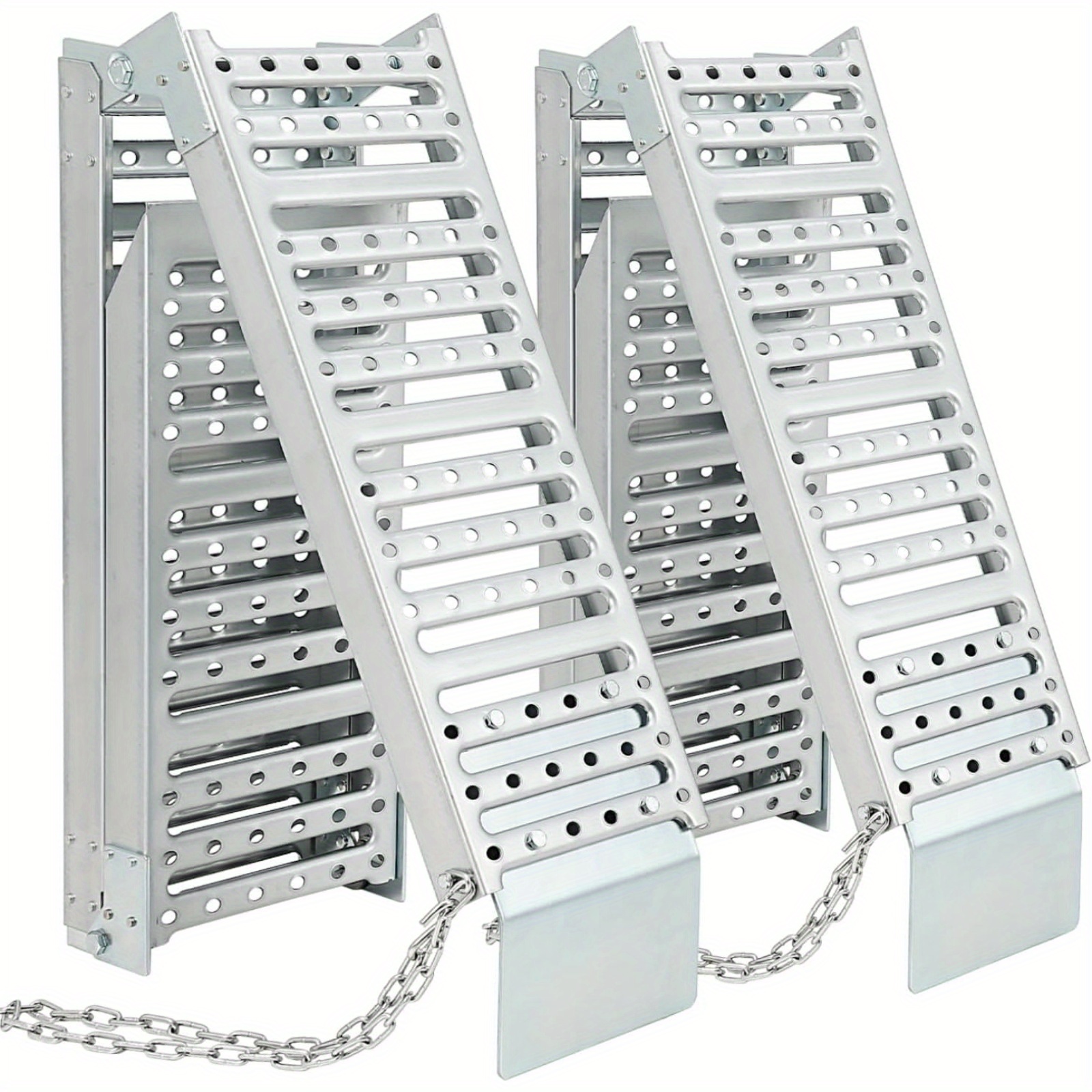 TEMU Set Of 2 Foldable 72" L X9 W, Folds Into 3 Sections , Silver Color, Metal Loading Ramps Total Weight Capacity 1000 Lbs