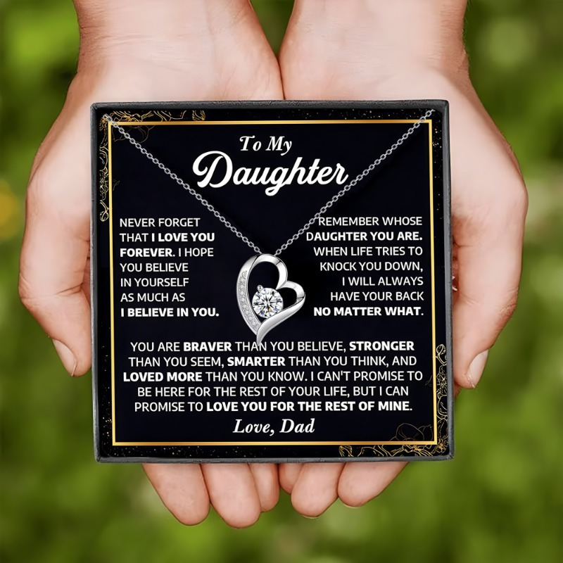 TEMU Gift Box With Heart-shaped Necklace, Gift From Dad To Daughter, Gift From Dad To My Daughter, Daughter Necklace, Love Knot Necklace, Father Daughter Necklace, Birthday Gift, Gift To My Daughter