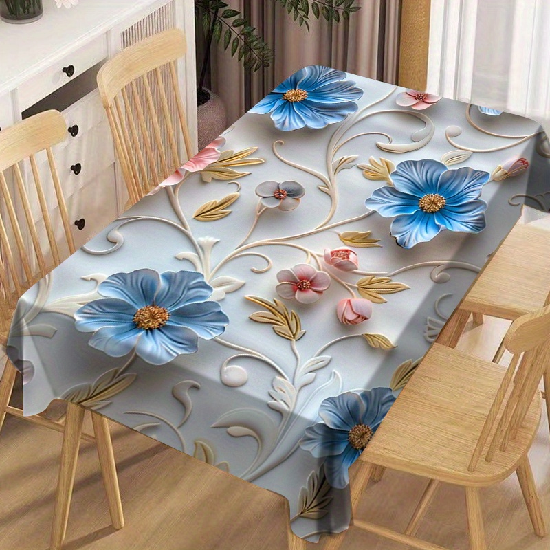 

Chic White Floral Square Tablecloth - Modern Printed Polyester, Wrinkle & Oil Resistant, Heat-resistant, Easy Clean For Dining, Parties & More - Versatile Sizes Available