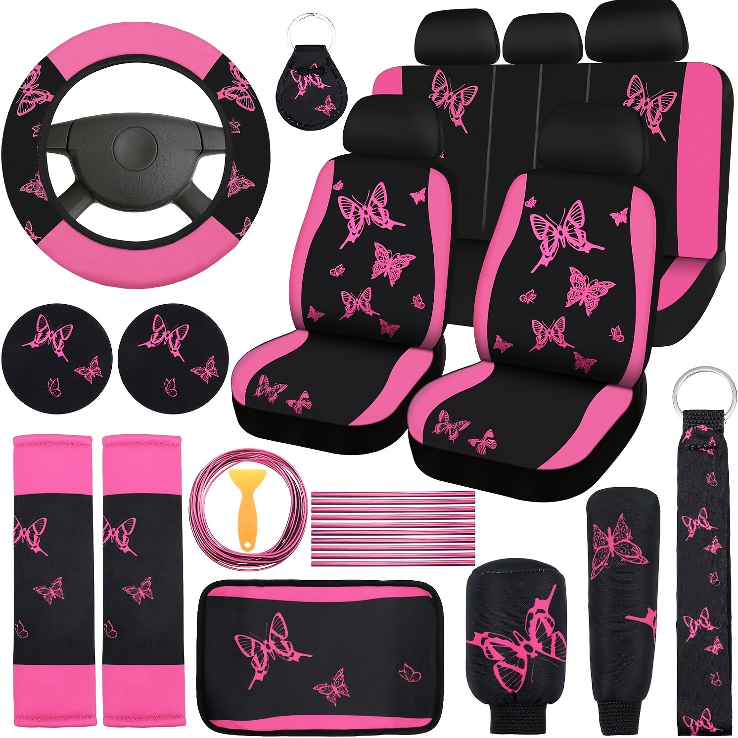 TEMU Car Seat Cover Set: 5 Seats, For Front And Rear Seats, Wristbands, 2 Coasters, Armrests, 2 Seat Belt Covers - For Suv