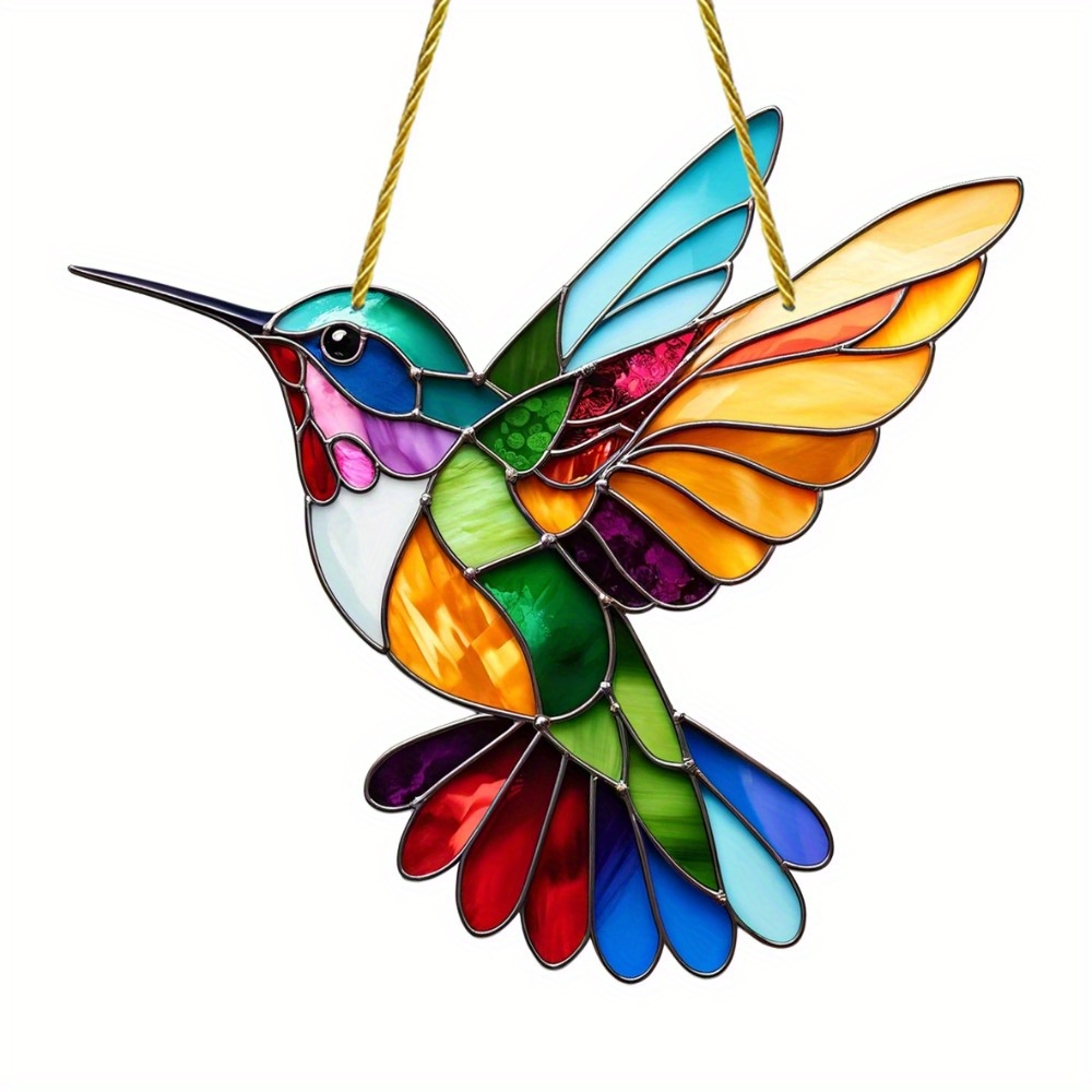 

1pc Stunning Colorful Glass Hummingbird Hanger Seasonal Gift, Window Hanging, Wall Art, Outdoor Decoration, Animal Theme, Featherless, No Electricity Required