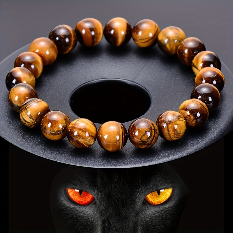 

1pc Elegant 8mm Natural Tiger Bead Bracelet For Men - Stylish Cool Jewelry Accessory, No Pendant, Stone