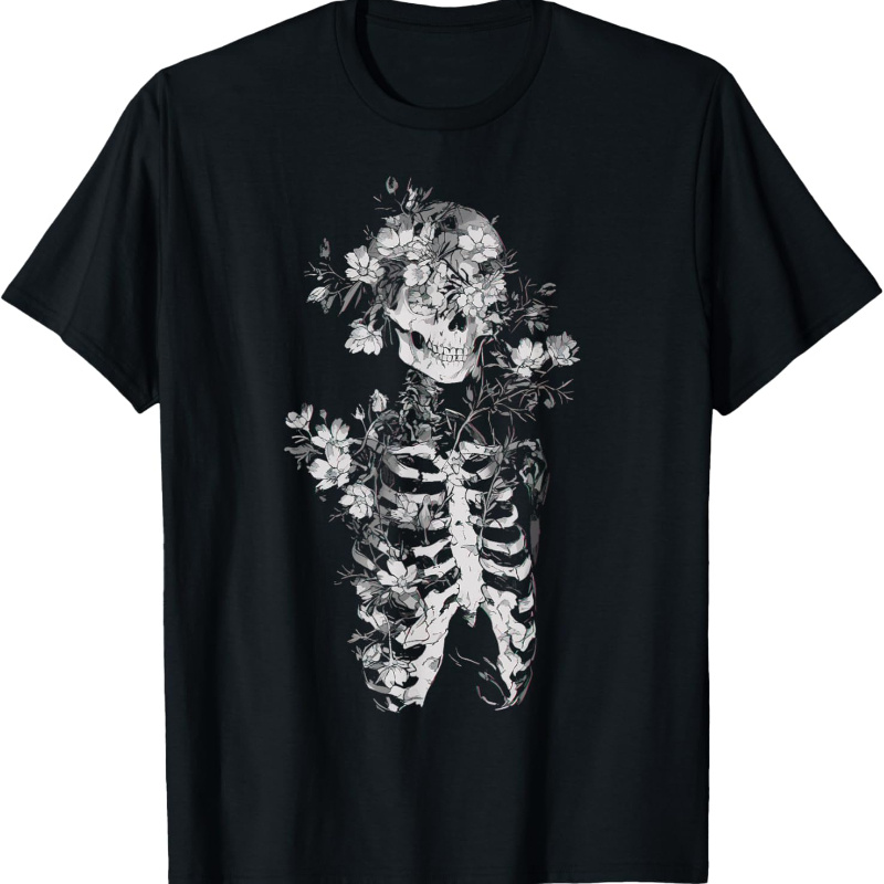 

Floral Skeleton Flowers Goth Death Dark Alt Aesthetic T-shirt