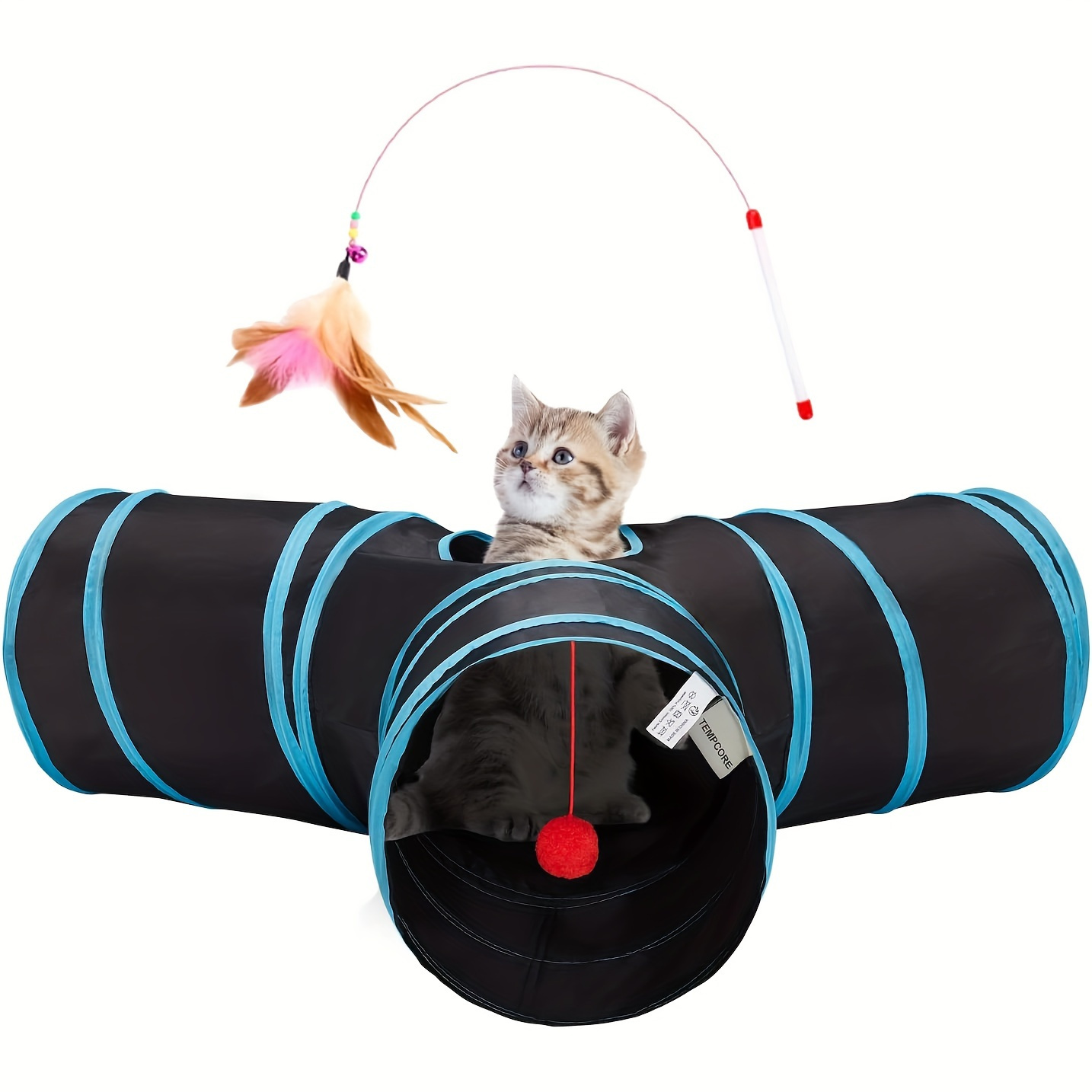 

Pet Cat Tunnel Tube Toys 3 Way Collapsible, Tunnels For Indoor Cats, Kitty Bored Peek Hole Toy Ball Cat, Puppy, Kitty, Kitten, Rabbit