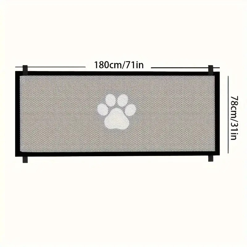 Expandable Safety Pet Gate Plus | Durable PE Mesh Dog Barrier with Stainless Steel Frame | Adjustable, Portable &amp; Easy-to-Install | Indoor/Outdoor Use | Space-Saving Design with Paw Print Motif | Ideal for Stairs and Doorways