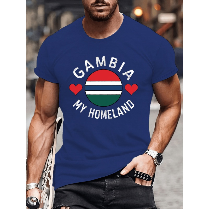 

Gambia Homeland Pride Men's T-shirt - Polyester Crew Neck Casual Tee With Geometric Pattern And Stretch For Summer