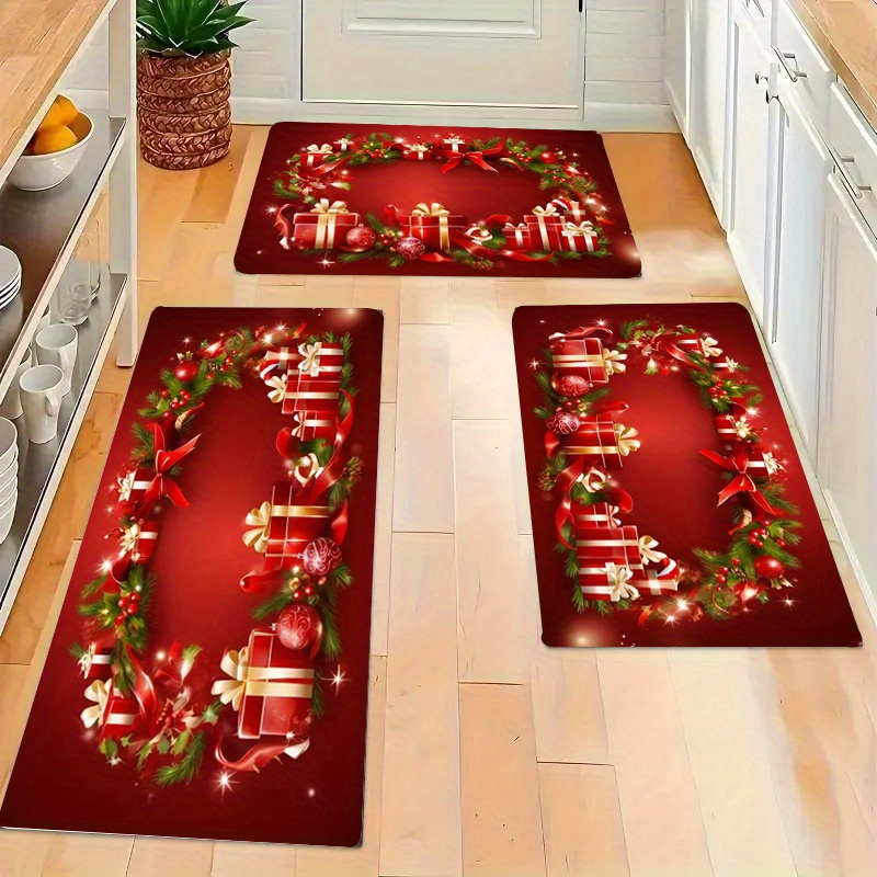 

Christmas Cheer Non-slip Flannel Mat - Pattern, Kitchen, Living Room, Bathroom & Entryway - Durable Polyester Backed Rug