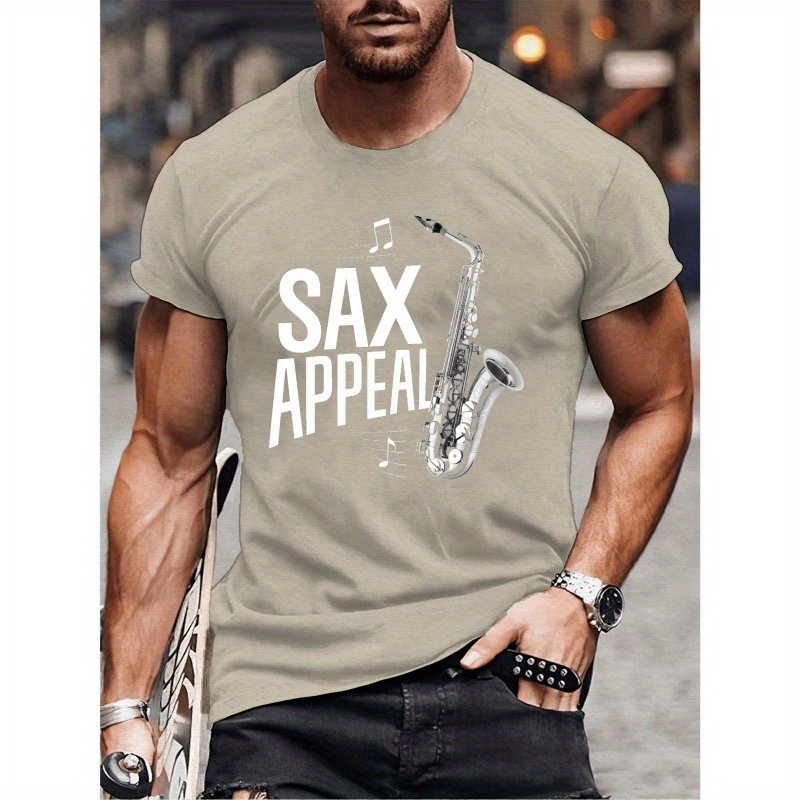 

Sax Saxophone Print Tee Shirt, Tees For Men, Casual Short Sleeve T-shirt For Summer