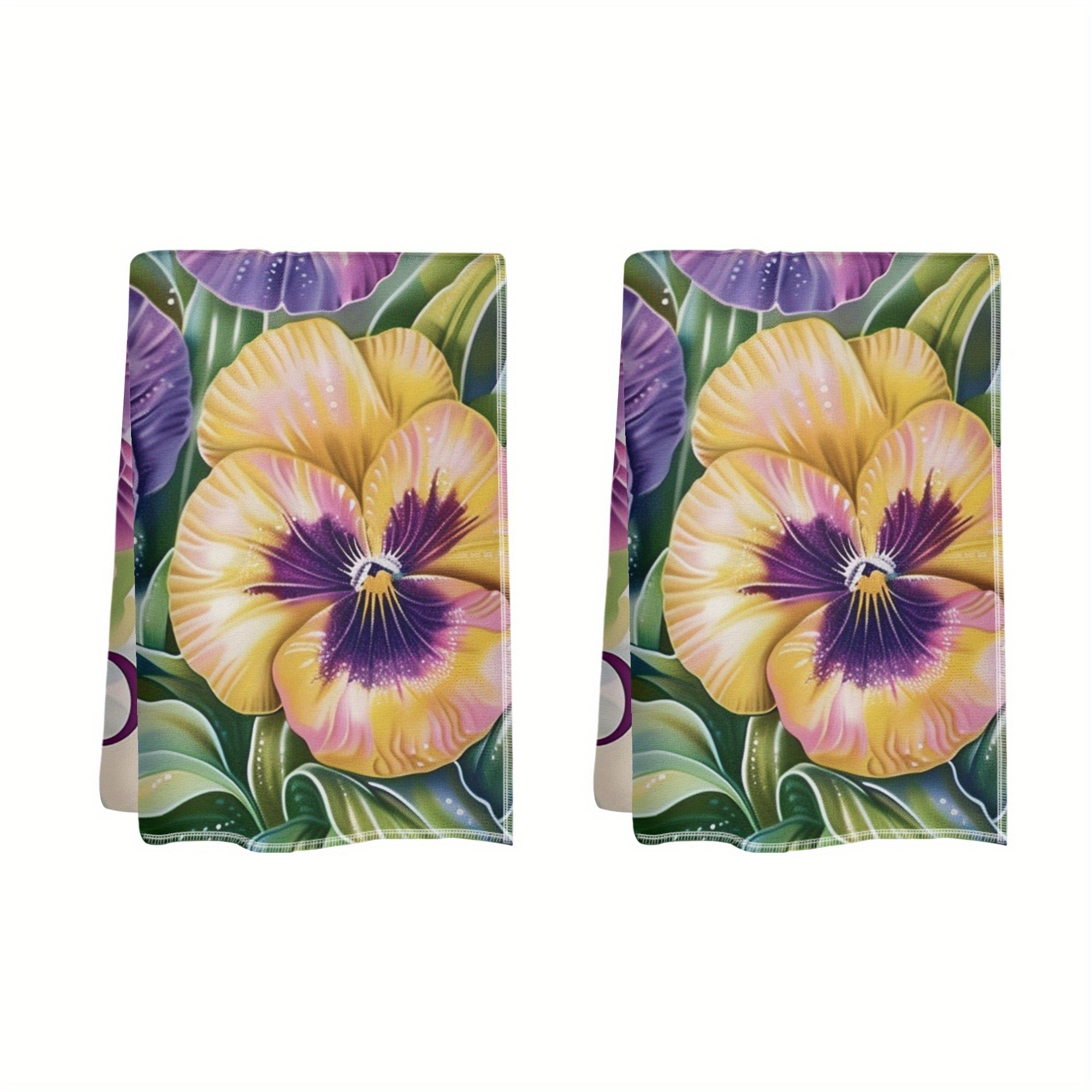 

2-pack Vintage Spring & Dragonfly Kitchen Towels, Hand Wash Only, Polyester 0 Twist Weave, Absorbent Tea Towels, Oblong Scouring Pads, Welcome Floral Dish Cloths For Home Decor, Dining, Party