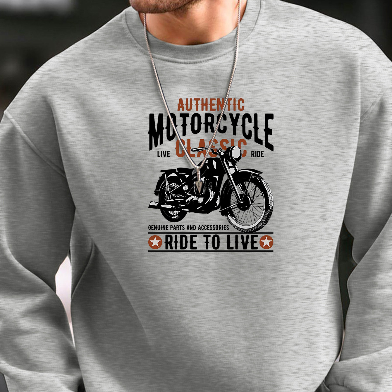 

Superbe sweat-shirt à manches longues pour homme avec imprimé moto, confortable et à col rond, idéal pour les sports de plein air, style toutes saisons.