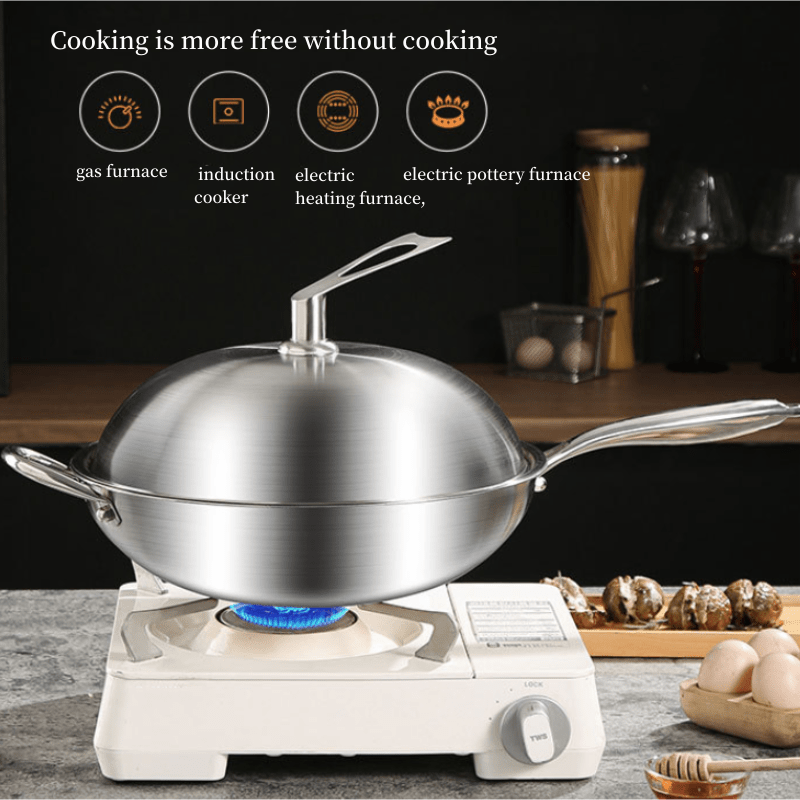 1pc titanium coated multi ply wok   surface induction gas stove compatible universal fit   kitchen cookware details 1