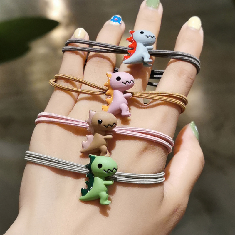 

10pcs Cute Dinosaur Cartoon Hair Ties For Women & Girls - Gentle Nylon Ponytail Holders, No-damage Animal Hair Bands