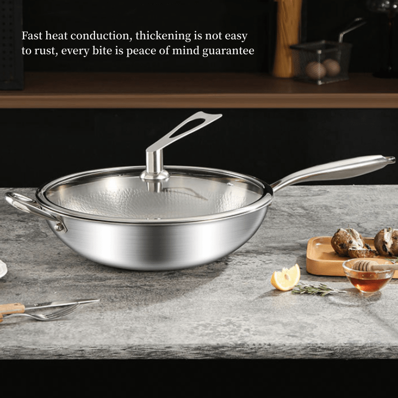 1pc titanium coated multi ply steel wok   surface induction gas stove compatible scratch resistant lightweight design universal cookware details 4