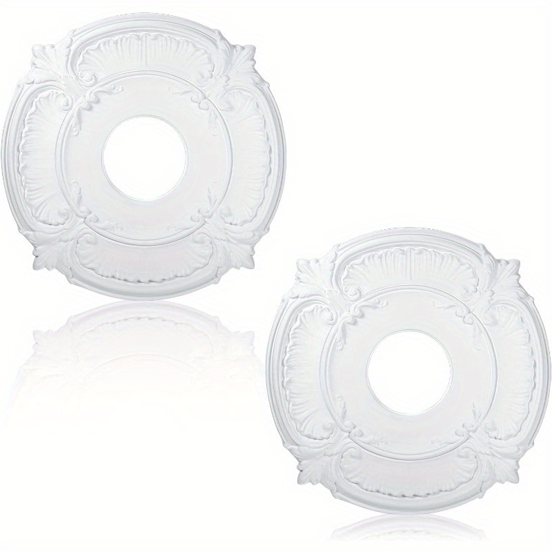 2pcs Elegant White Pu Material Ceiling Medals, For Chandeliers, Ceiling Fans, And Lighting Fixtures - Classic Decorative Additions, Lightweight