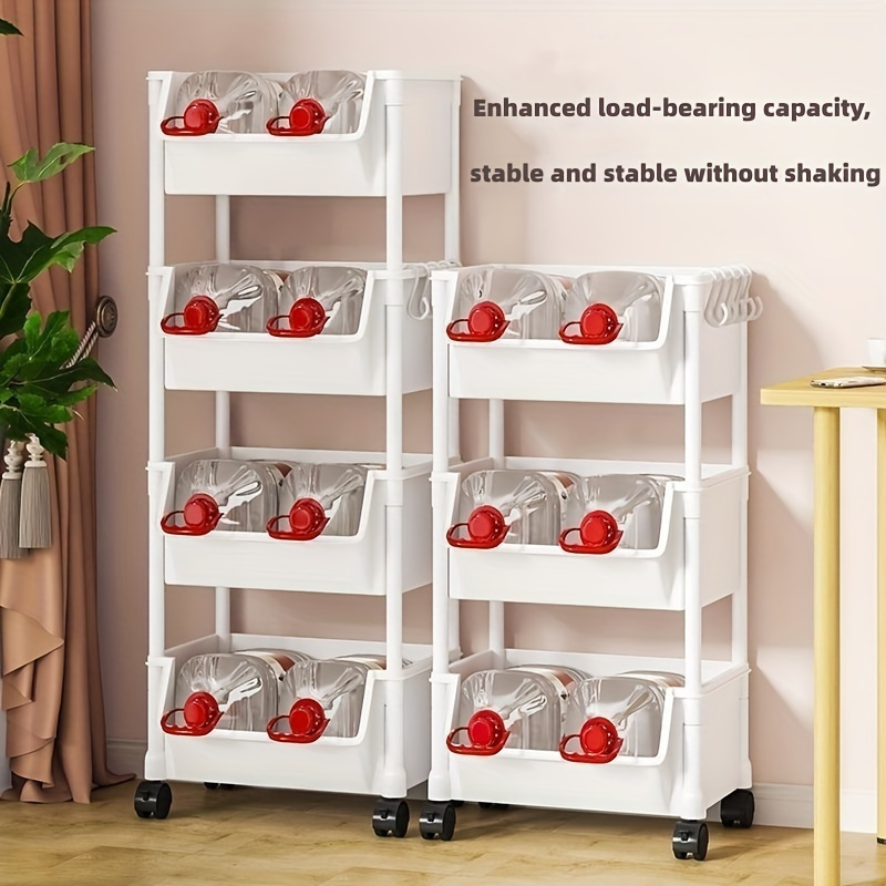 

1pc Mobile Plastic Storage Cart, Shelf, Mobile Shelf Set With Wheels, For Living Room, Bedroom, Bathroom, Dormitory, Room