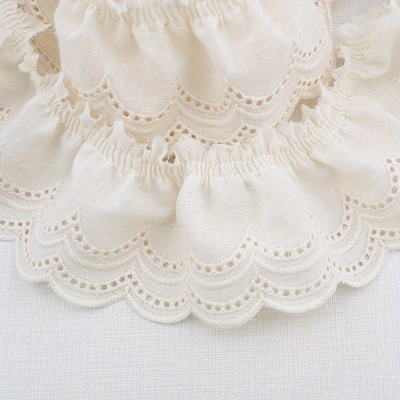 

Askey Elegant White/ Trim - 6cm Wide Pleated Double With Scalloped For Diy Skirt Hem & Clothing Accessories, Lace Trim By The Yard, Askey