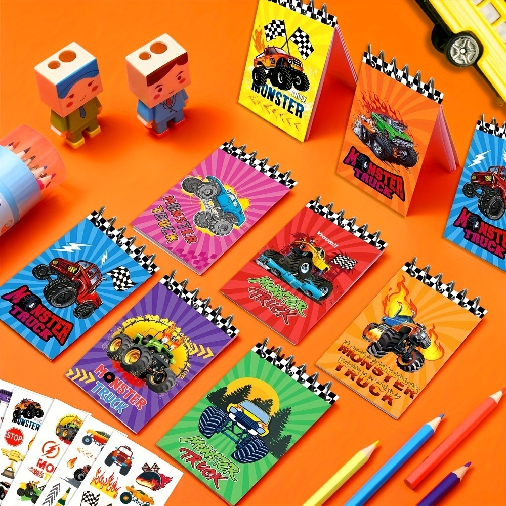 

Monster Truck Themed Mini Notepads - 8pcs Spiral Memo Pads With Perforated Pages, Perfect For Party Favors & Daily Office Use