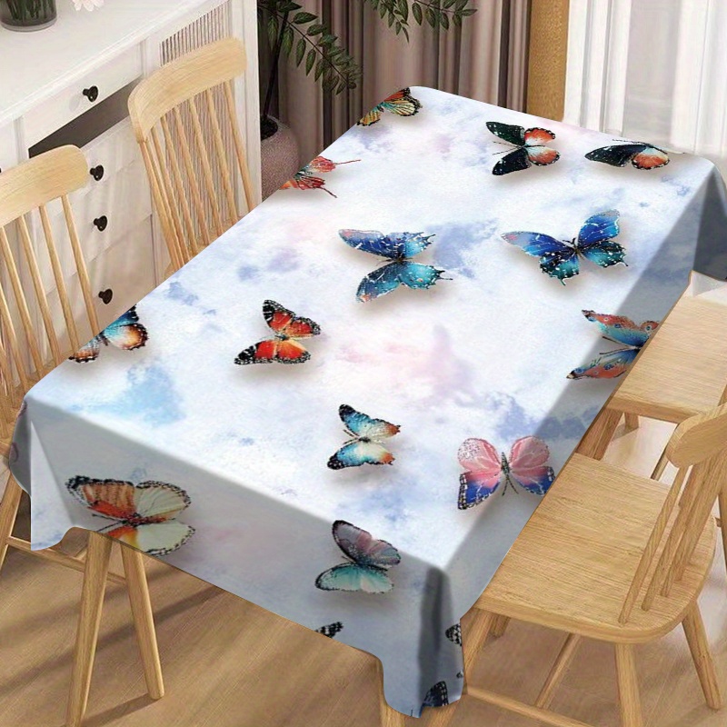 

Butterfly Print Polyester Tablecloth, Marble Pattern Design, Water Resistant Wrinkle-free Fabric, Machine Washable, Multipurpose Rectangular Table Cover For Dining, Party Decor, Various Sizes