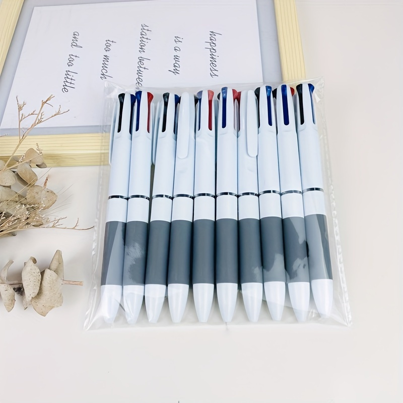 

10pcs Three-color Ballpoint Pen Set, 1pc Contains Red, Blue, Black 3 Kinds Of Ink, Side Press Retractable Medium Tip, Quick-drying And Easy To Write, Suitable For Students, Office