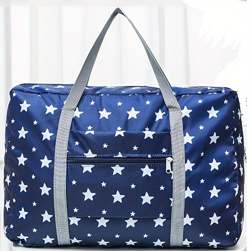 

1pc Foldable Large Capacity Travel Bag, Portable Lightweight Polyester Luggage Storage Bag With Star & Flamingo Patterns, Easy To Store, No-wash Carry-on Tote For